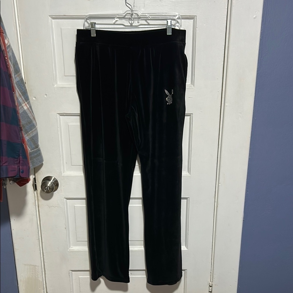 PLAYBOY Black Velour Pants with Crystal Bunny